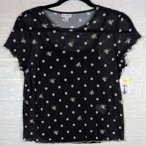 368-love, Fire Black Sheer Polka Dot Blouse